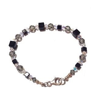 VINTAGE STERLING SILVER .925 BLACK SPINEL AUSTRIAN CRYSTAL 8" BRACELET